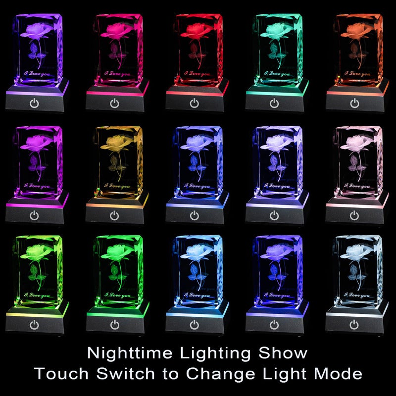 hochance 3D Rose Crystal Night Lamp with Adjustable LED Multicolor Lights for Girlfriend, Wife - Valentine's Day, Anniversary,Birthday Presents, Christmas Gifts for Her - Image 2